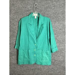 Vintage Lindsay Gray Womens Blazer Jacket Size 9 Green Linen Blend Lightweight